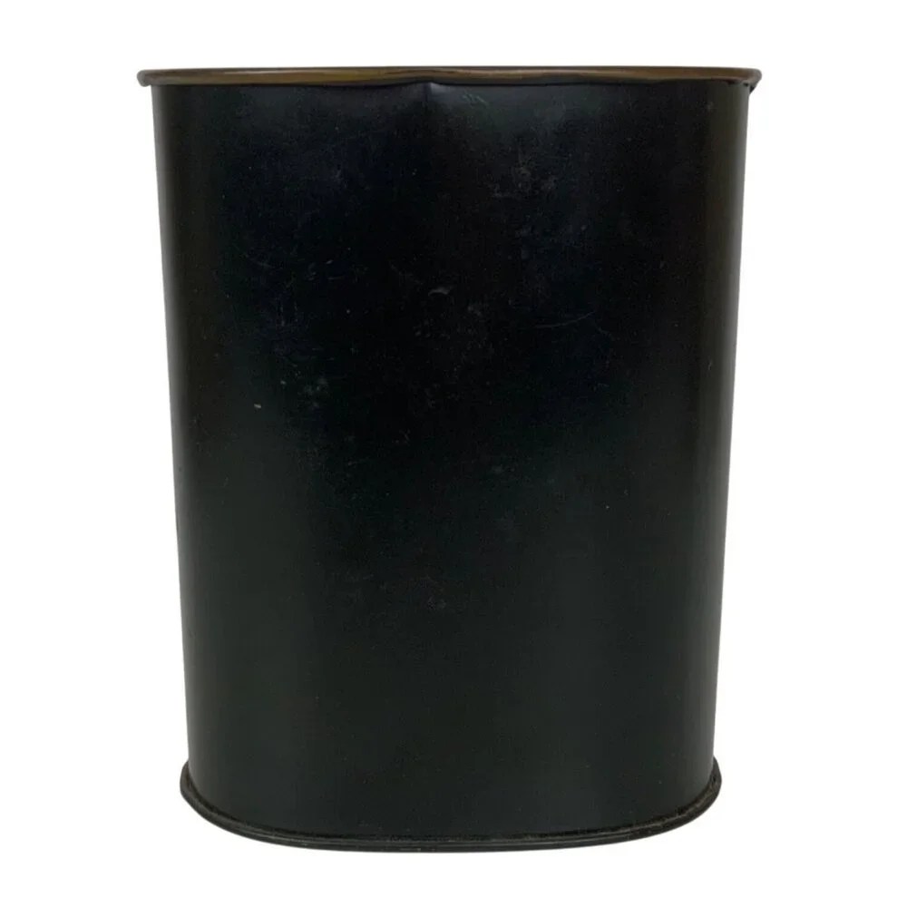 Vintage Hand-Painted Toleware Pencil Holder Black Gold Floral Oval Design